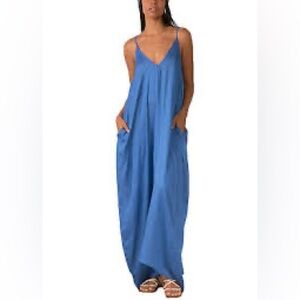 LOVE IN BLUE BALLOON BOTTOM SPAGHETTI STRAP MAXI DRESS SIZE M